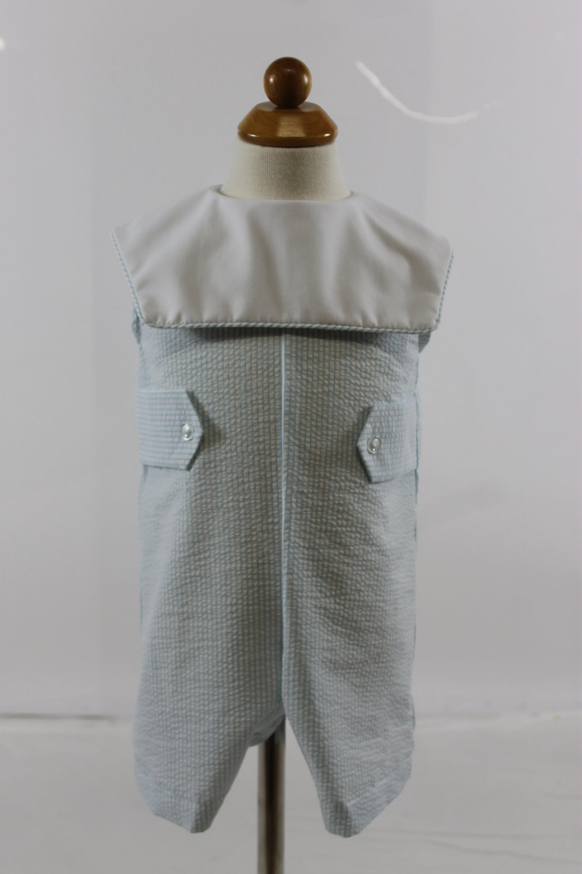 Bill Romper - Aqua Stripe Seer